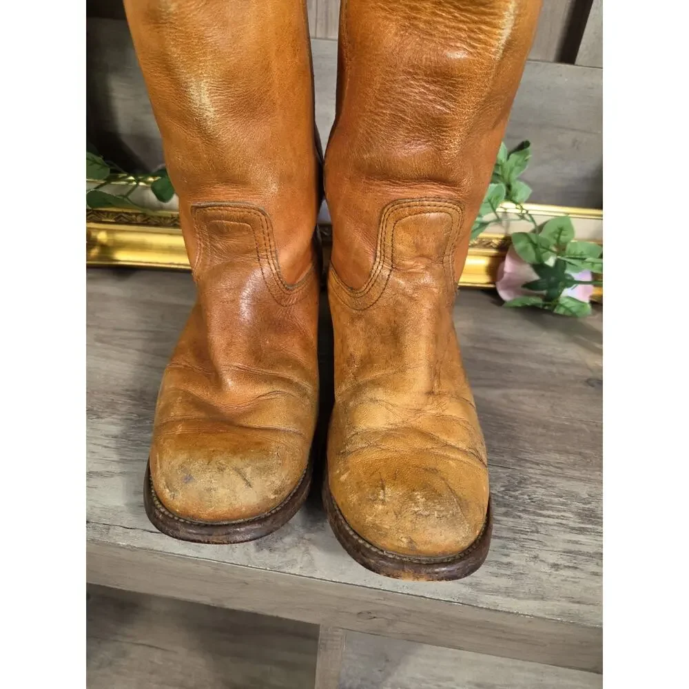Vintage Frye Campus 8711 Tall Leather Boots USA Women's 7B Cognac Riding Western